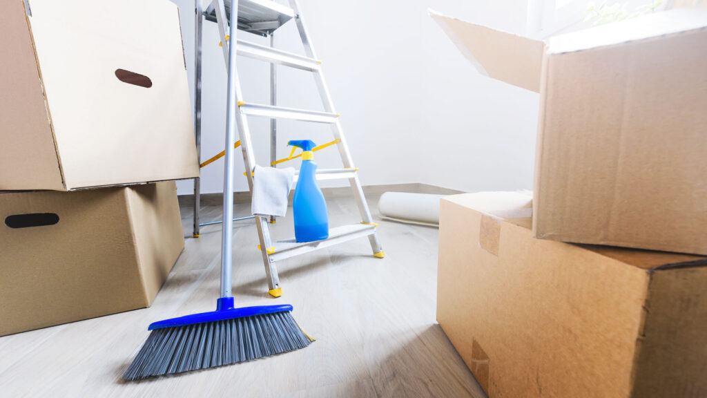 Image of boxes and cleaning supplies for move in or move out cleaning by Covenant Cleaning Services Orlando